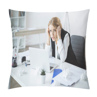 Personality  Stressed Businesswoman At Workplace  Pillow Covers