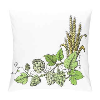 Personality  Wheat And Beer Hops Branch With Wheat Ears, Leaves And Hop Cones. Pillow Covers