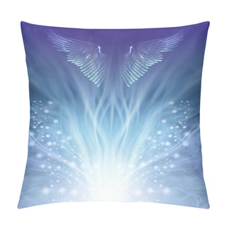Personality  Guardian Angel Rising Up Vision - Flowing White Light With Sparkles Radiating Outwards And Shimmering Angel Wings On Blue Green Above With Space For Messages Ideal For A Spiritual Theme Pillow Covers
