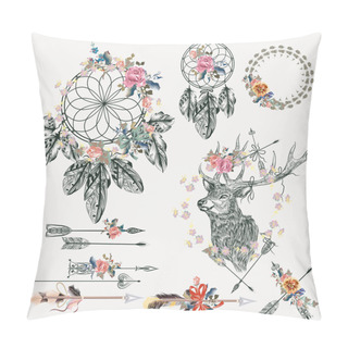 Personality  Boho Elements Collection. Deer, Arrows, Dreamcatcher, Feathers A Pillow Covers