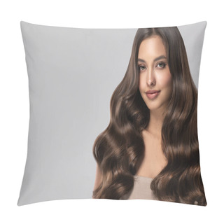 Personality  Young, Brown Haired Woman With  Wavy Hair .Beautiful Model With Long,  Hairstyle . Pillow Covers