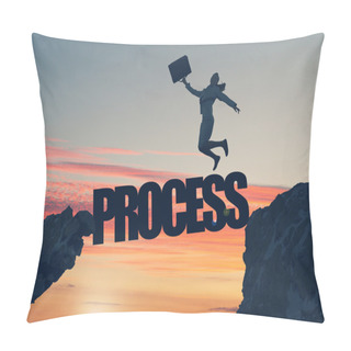 Personality  Businesswoman Jumping Over Gap Pillow Covers