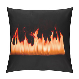 Personality  Close Up View Of Burning Orange Fire On Black Background Pillow Covers