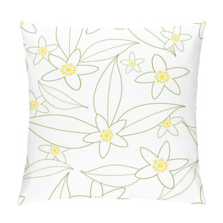 Personality  Seamless Pattern Of Orange Blossom Flowers Outlines On White Background Pillow Covers