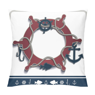 Personality  Rudder Marine Frame Icons Red Rope Blank Vector Pillow Covers