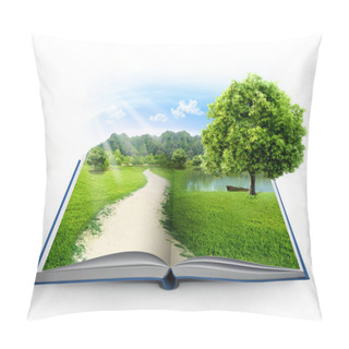 Personality  Open Book With Green Nature Pillow Covers