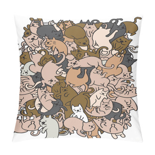 Personality  Hand Drawing Cute Doodle Cats Group,Flat Design Vector Illustrat Pillow Covers