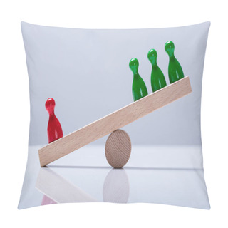 Personality  Red And Green Pawns Figures Balancing On Wooden Seesaw Over The Desk Pillow Covers