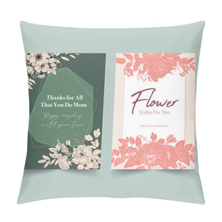 Personality  Line Flower Frame Disign Spring Floral Drawing With Imitation Of Watercolor Spots For Decor, Garden Backgrounds   Pillow Covers