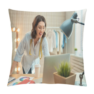 Personality  Woman Is Working At Workshop Pillow Covers