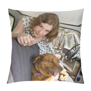 Personality  A Girl, A Truck, And Her Dog Pillow Covers