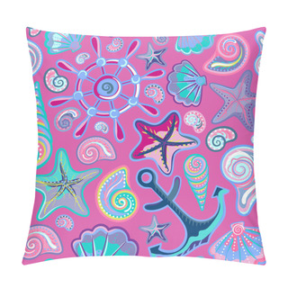 Personality  Nautical Background, Bright Seamless Pattern With Sea Shells, Anchor, Wheel, Starfish Pillow Covers