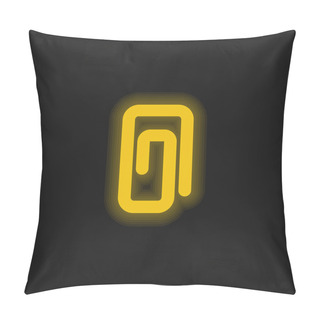 Personality  Attachment Paperclip Symbol Of Straight Lines With Rounded Angles Yellow Glowing Neon Icon Pillow Covers