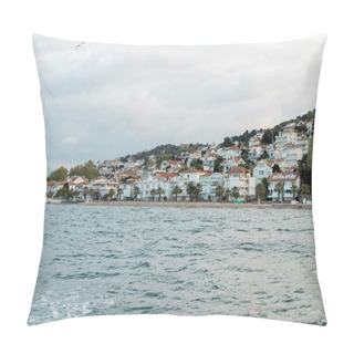 Personality  Wild Seagull Flying Over Modern Turkish Houses And Seashore On Princess Islands Pillow Covers