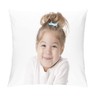 Personality  Cute Little Girl Giggling With Anticipation Pillow Covers