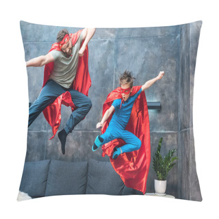 Personality  Father And Son In Superhero Costumes Pillow Covers