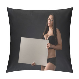Personality  Beautiful Plus Size Girl With Empty Board On Black Background Pillow Covers