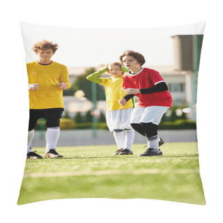 Personality  A Dynamic Group Of Young People Triumphantly Stands On The Top Of A Soccer Field, Exuding Energy And Teamwork As They Celebrate Their Victory. Pillow Covers
