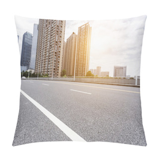 Personality  Empty Asphalt Road In Modern City Under Twilight Pillow Covers