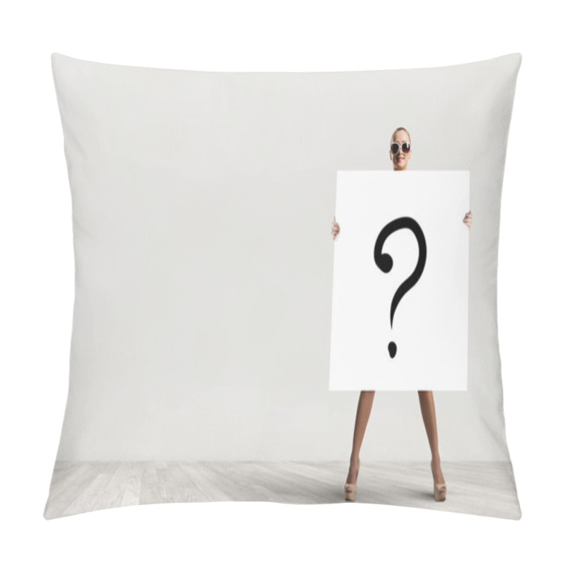 Personality  Girl with white banner  . Mixed media pillow covers