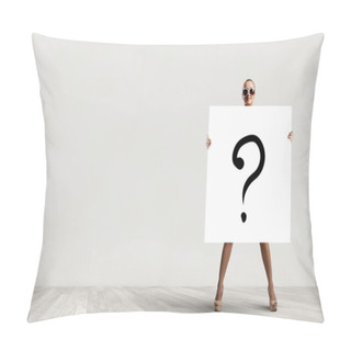 Personality  Girl With White Banner  . Mixed Media Pillow Covers