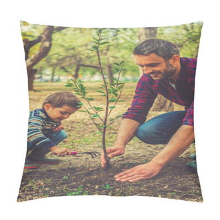 Personality  Man Planting Tree With Little Son Pillow Covers