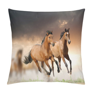 Personality  Horses In Sunset Pillow Covers