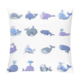 Personality  Whale Blue Tale Fish Icons Set, Cartoon Style Pillow Covers