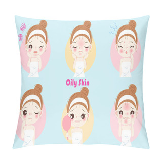 Personality  Woman With Oily Skin Pillow Covers