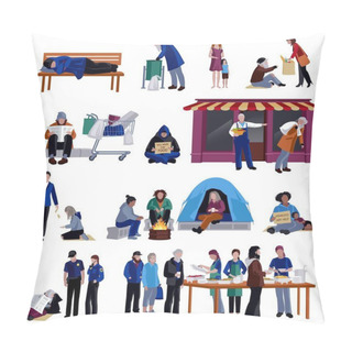 Personality  Homeless People Icons Set Pillow Covers