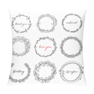Personality  Hand Drawn Floral Wreath Set Doodle Style. Vector Illustration Pillow Covers
