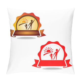 Personality  Two Figures Against The Background Of Dawn. A Simple Logo About Education And Childhood. Variants In One Color And Multi-colored Pillow Covers