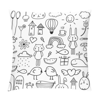 Personality  Hand Drawn Doodle Lovely Vector Set For Kid. Pillow Covers
