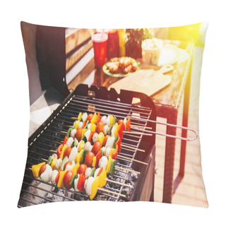 Personality  Summer Vegetables And Mushrooms On Skewers Grilled For Outdoors Barbecue Pillow Covers