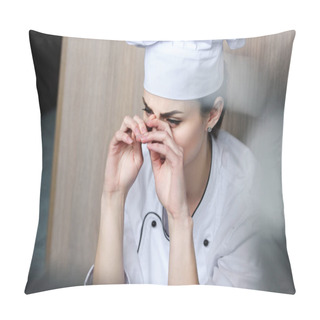 Personality  Chef Crying And Sitting On Floor At Restaurant Kitchen Pillow Covers