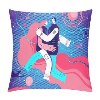 Personality  Couple, Man And Woman Astronauts Hug In Space, Soared In Weightlessness Pillow Covers