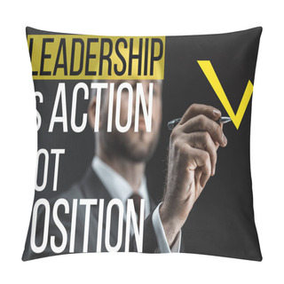Personality  Caucasian Businessman With Pen Writing Leadership Quotes Pillow Covers