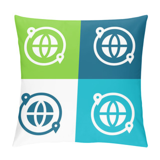 Personality  Around The World Flat Four Color Minimal Icon Set Pillow Covers