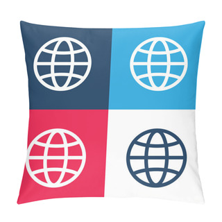 Personality  Big Globe Blue And Red Four Color Minimal Icon Set Pillow Covers