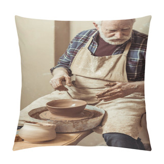 Personality  Close Up Of Male Craftsman Working On Potters Wheel Pillow Covers