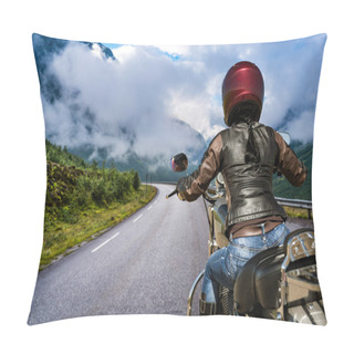 Personality  Biker Girl First-person View, Mountain Serpentine. Pillow Covers