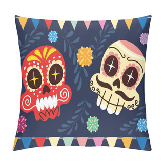 Personality  Cheerful Mexican Skulls, Mexican Celebration Poster Pillow Covers