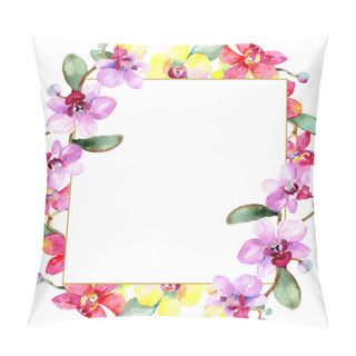 Personality  Beautiful Orchid Flowers With Green Leaves Isolated On White. Watercolor Background Illustration. Watercolour Drawing Fashion Aquarelle. Frame Border Ornament. Pillow Covers