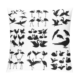 Personality Set Of Various Bird Vector Silhouettes Isolated On White Background Pillow Covers