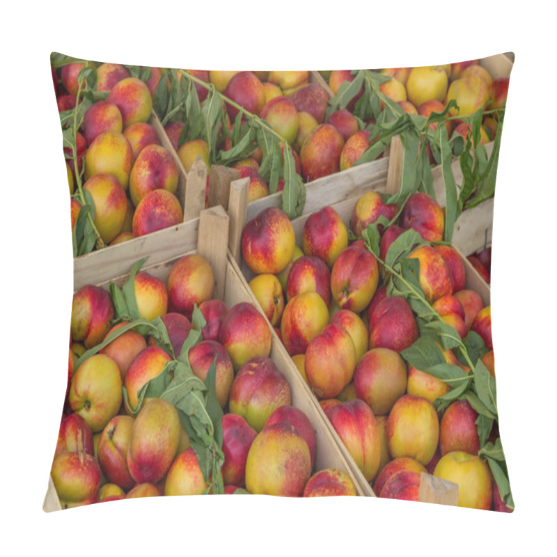 Personality  Farmers Market Nectarines In A Wooden Crates Pillow Covers