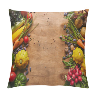 Personality  Frame Of Healthy Food Vegetables And Beans On Wooden Table Pillow Covers