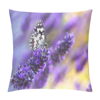 Personality  A Selective Focus Shot Of A Butterfly Sitting On A Purple Flower Pillow Covers