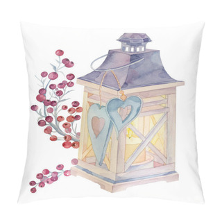 Personality  Watercolor Lantern With A Candle Pillow Covers