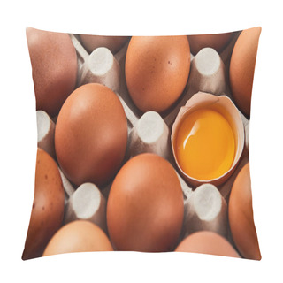 Personality  Broken Eggshell With Yellow Yolk Near Eggs In Carton Box Pillow Covers