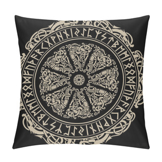 Personality  Ancient Scandinavian Ornament, Shield Viking And Scandinavian Runes Pillow Covers